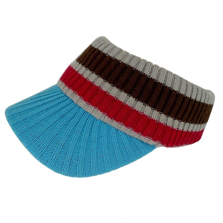 New style ribbed knit hat with brim messy bun ponytail visor beanie cap custom sports beanies wholesale