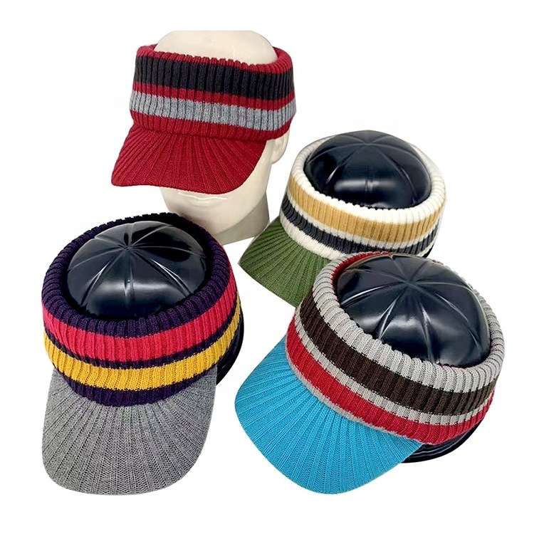 New style ribbed knit sports beanies with brim messy bun ponytail beanie visor cap custom toque hat wholesale