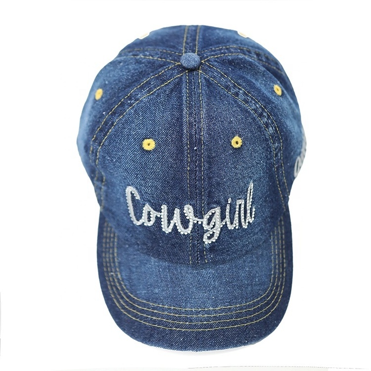 Wholesale Custom Embroidery Logo Denim Dad Hat Men And Women Sports Caps Washed Customized Baseball Cap For Cowgirl Cowboy