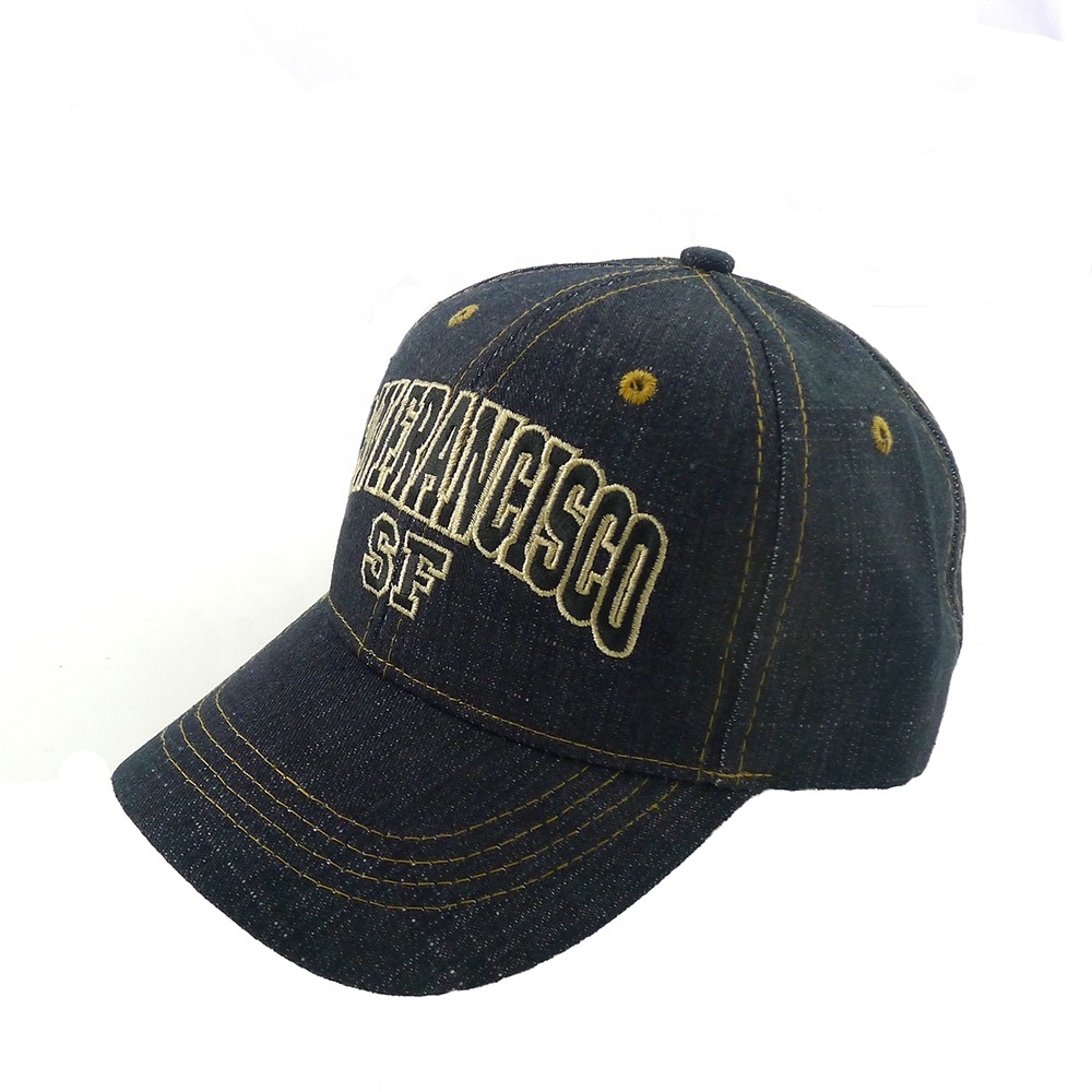 Custom embroidery logo 6 panel baseball jeans denim hats and caps wholesale gorras casquette men women unisex sports caps adults