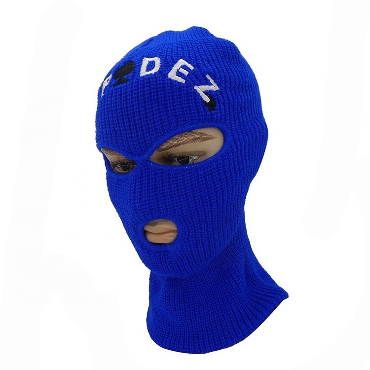 Wholesale ski maskss custom logo balaclava knitted ski mask 3 hole skimask with sniper gang logo