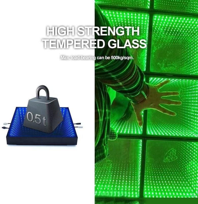 TOPFLASHSTAR Lighted Wireless Glass Magnetic Infinity Mirror Panel 3D Effect LED Dance Floor for Wedding Party