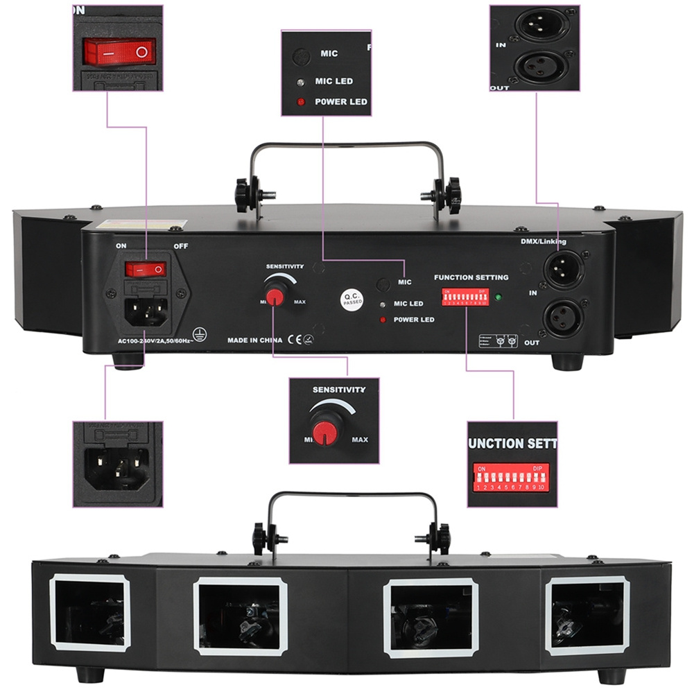 Four Holes Lasercube Dmx512 11Ch Sound Control Led Lazer Light Dj Disco Laser Lights for Night Club