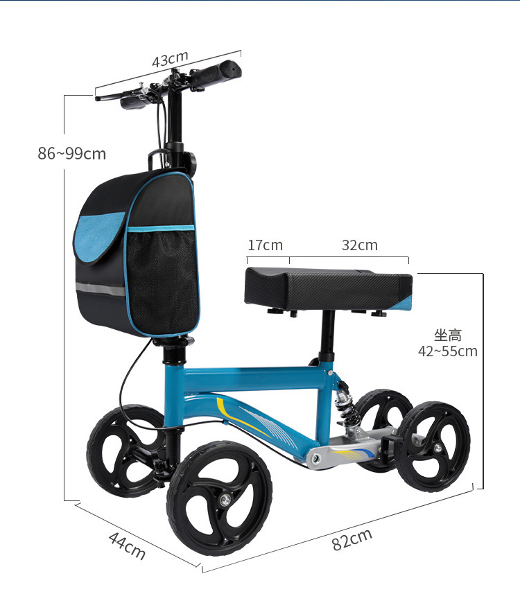 Manufacturer  Light Weight Steerable Knee Scooter With Basket Foldable 4-legs Knee Walker For Disable People Mobility Aids