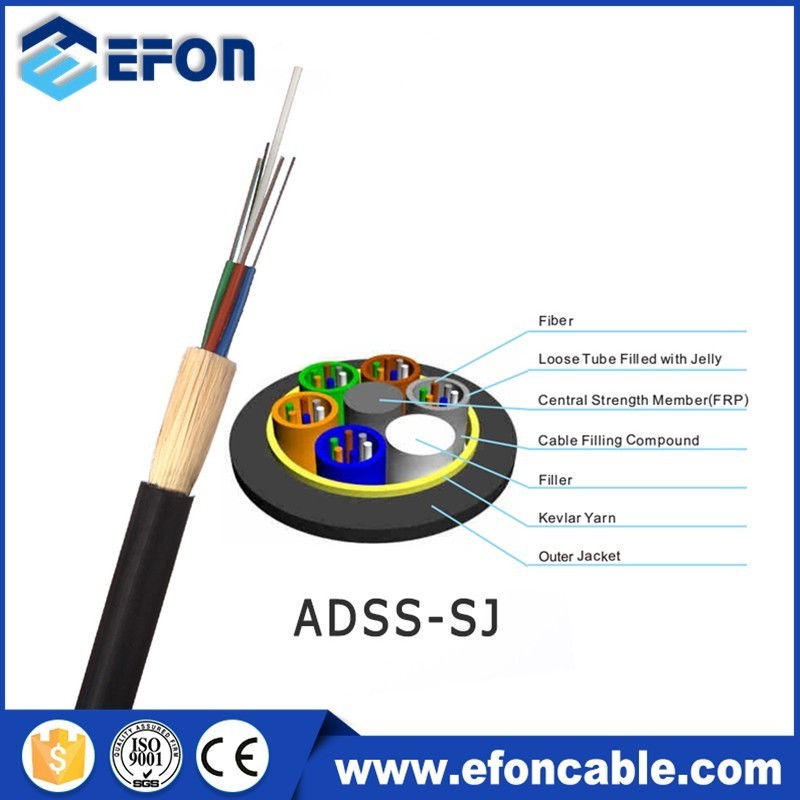 Aerial ADSS 24/48 core Telecom Communication Cable 24 core 96 core Fiber Optic Cable