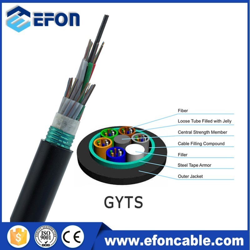 Communication Cables Outdoor fibra Armored GYTS 24 48 Core Fiber Optic Cable 96 wire 144F for Direct Buried Optical Cable