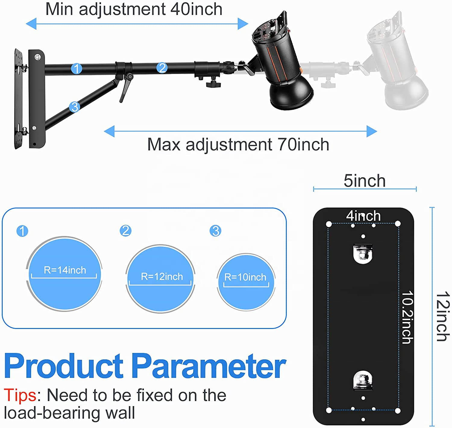 180 cm Ceiling Mount Photography Light Stand Wall Mount Ring Boom Arm for Photography Studio Video Strobe Flash Lighting