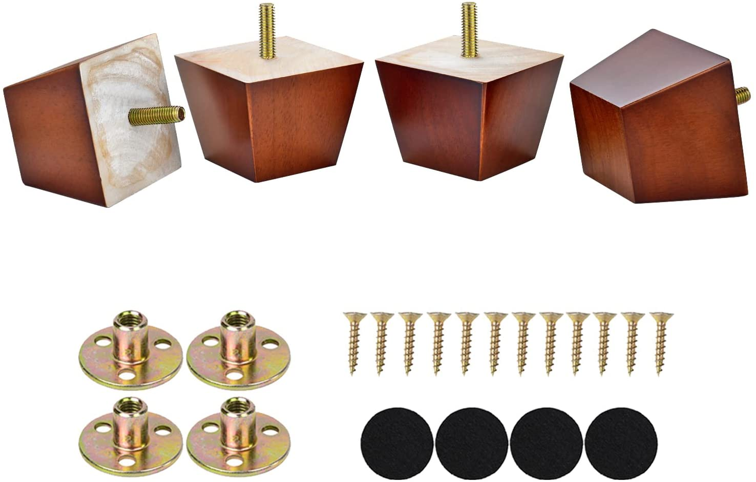 Solid Wood Unfinished Replacement Bun Feet Square Furniture Feet Screw in Wood Replacement Leg