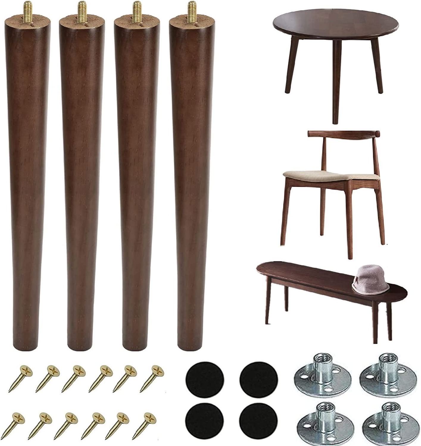 Wood Table Legs Accessories Shaped Furniture Parts OEM  ODM Solid Round Feet Dining Coffee Furniture Wood Table Legs For Table