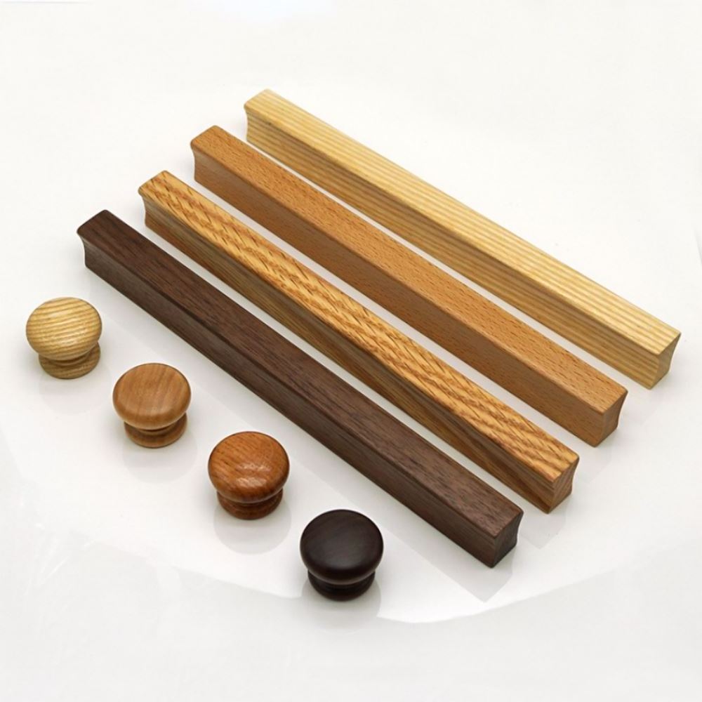 Furniture Natural Wood Walnut Wooden Cabinet Drawer Wardrobe Knobs Door Pull Kitchen Long Handle