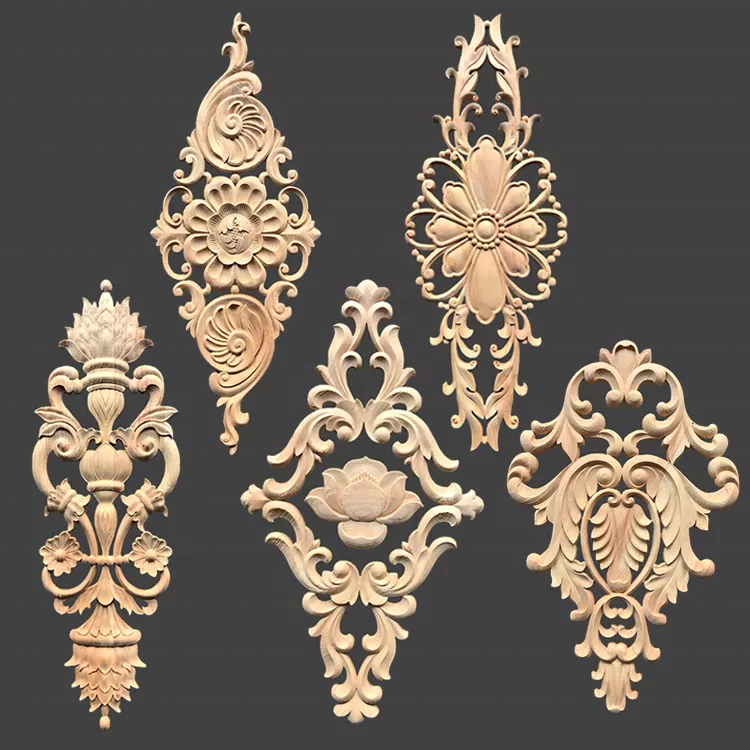 2023 OEM ODM Fine Carvings Applique Carved Wood Onlay Decorative Excellent Funiture Decal Wood Appliques