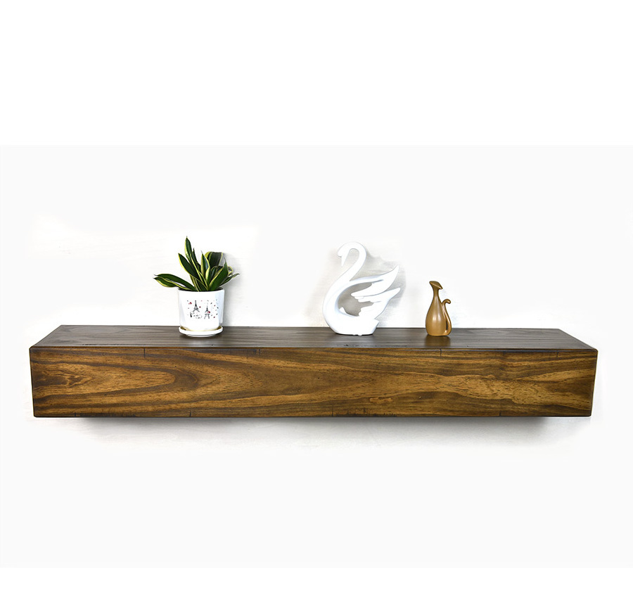 Rustic Fireplace Mantel Floating Solid Wood Shelf Wooden Wall Decor Mounted Shelving