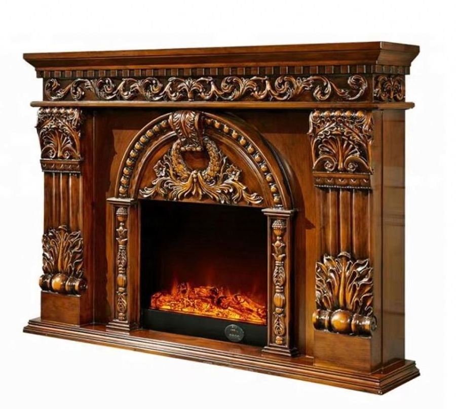 Freestanding Portable Mantel Wooden Classic Frame  Fireplace Fireplaces Mantel Wood Burning