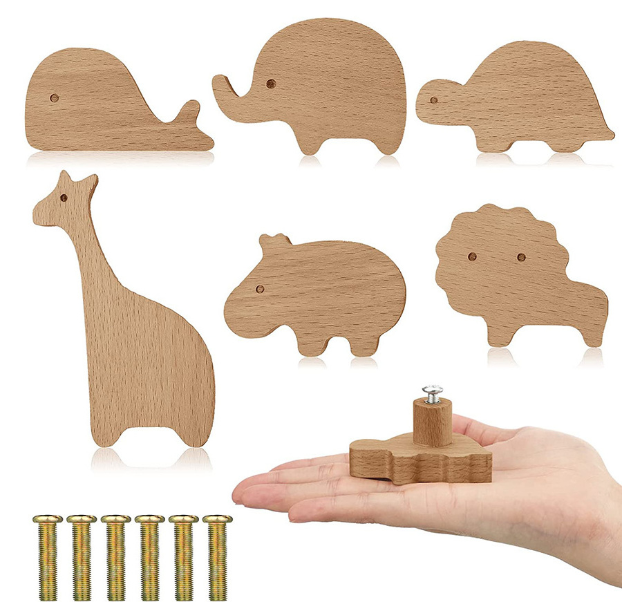 Wooden Animal Cabinet Knobs Decorative Wood Dresser Knobs with Screws Dresser Pulls Wood Marine Woodland Animals Knobs Furniture