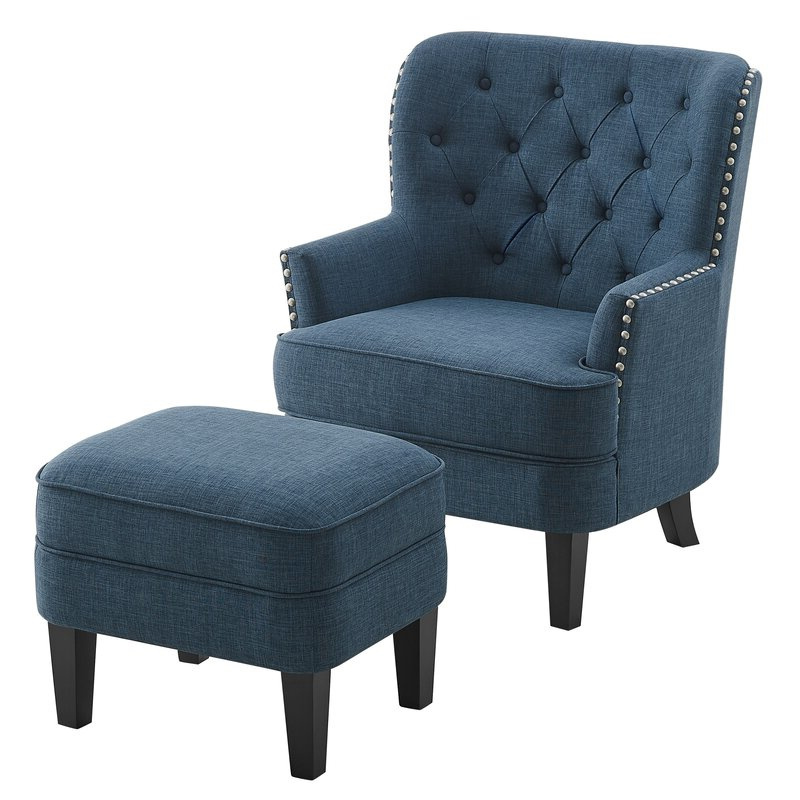 Modern Leisure Chair Luxury Furniture Wide Blue Tufted Wingback Velvet Chaise High Back Accent Chair White Tufted Chair