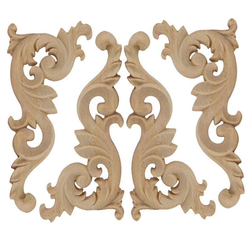 Decoration Square Carving Decal Unpainted Flower wood curving wall decor  Furniture Corner Frame Wood Carved Applique Onlay