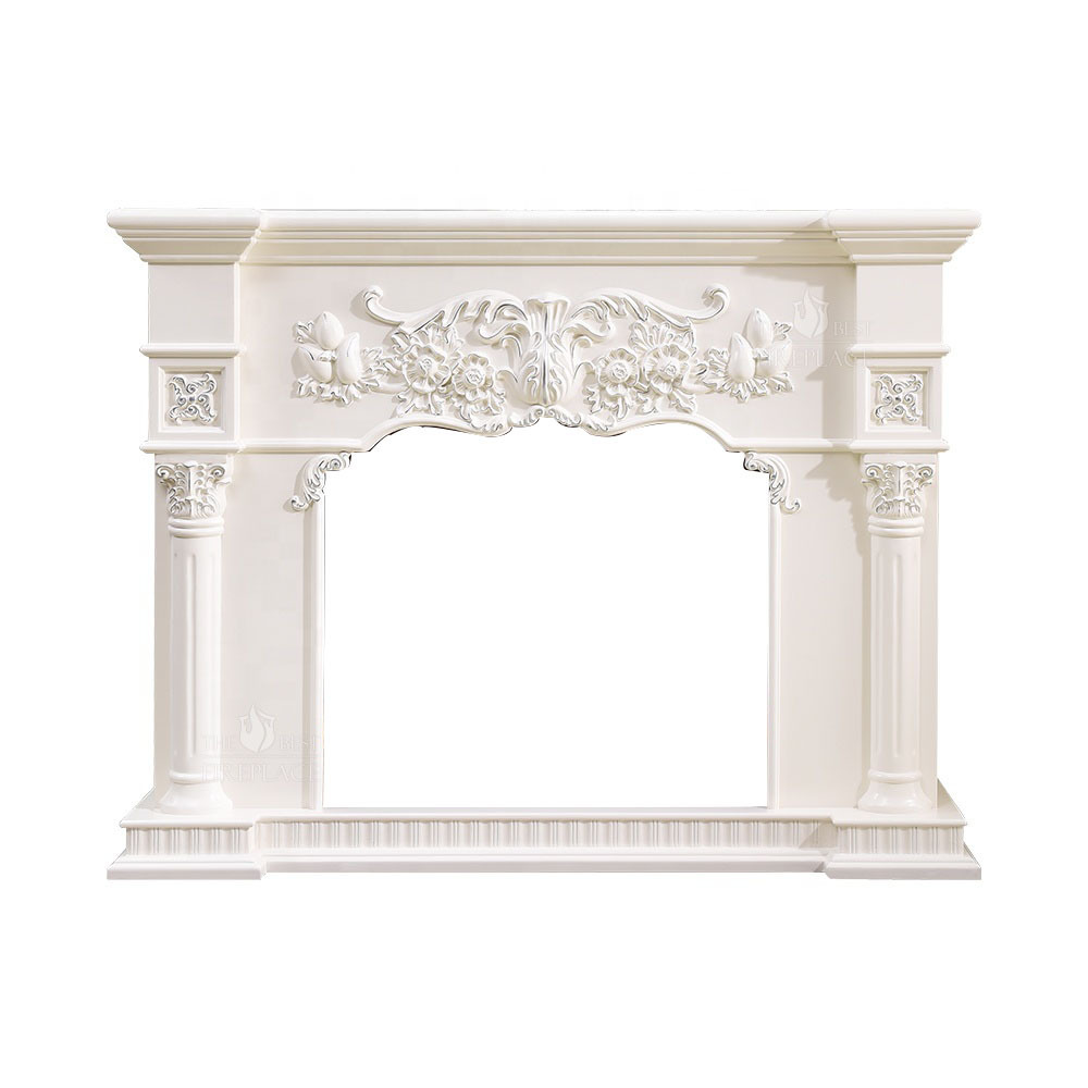 Freestanding Fireplaces Mantel Wood Burning French Style Popular Design Hand Carved Decorative Natural White wood Fireplace