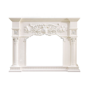 Freestanding Fireplaces Mantel Wood Burning French Style Popular Design Hand Carved Decorative Natural White wood Fireplace