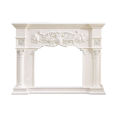 Freestanding Fireplaces Mantel Wood Burning French Style Popular Design Hand Carved Decorative Natural White wood Fireplace