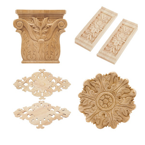 2023 OEMWood Appliques Onlays For Furniture Decor Unpainted Decorative Wood Carved Onlay Appliques For Bed Wardrobe Door Cabinet