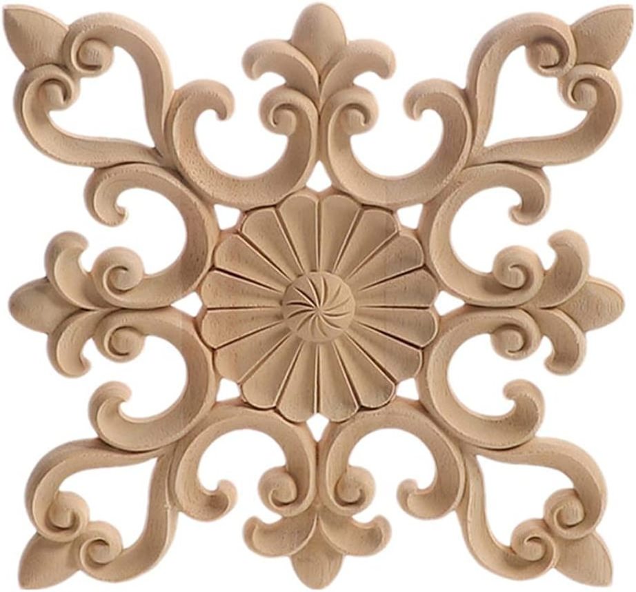 2023 ODM OEM Wood Carved Furniture Applique Onlay Center Flower Decal for Cupboard Dresser Cabinet Chest Bed Door Wall