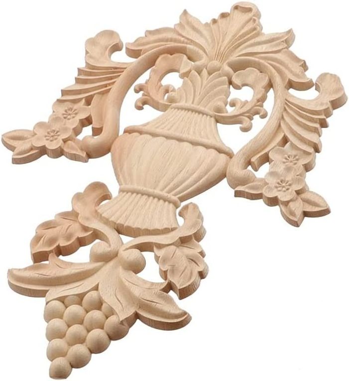 2023 ODM OEM Wood Carved Furniture Applique Onlay Center Flower Decal for Cupboard Dresser Cabinet Chest Bed Door Wall