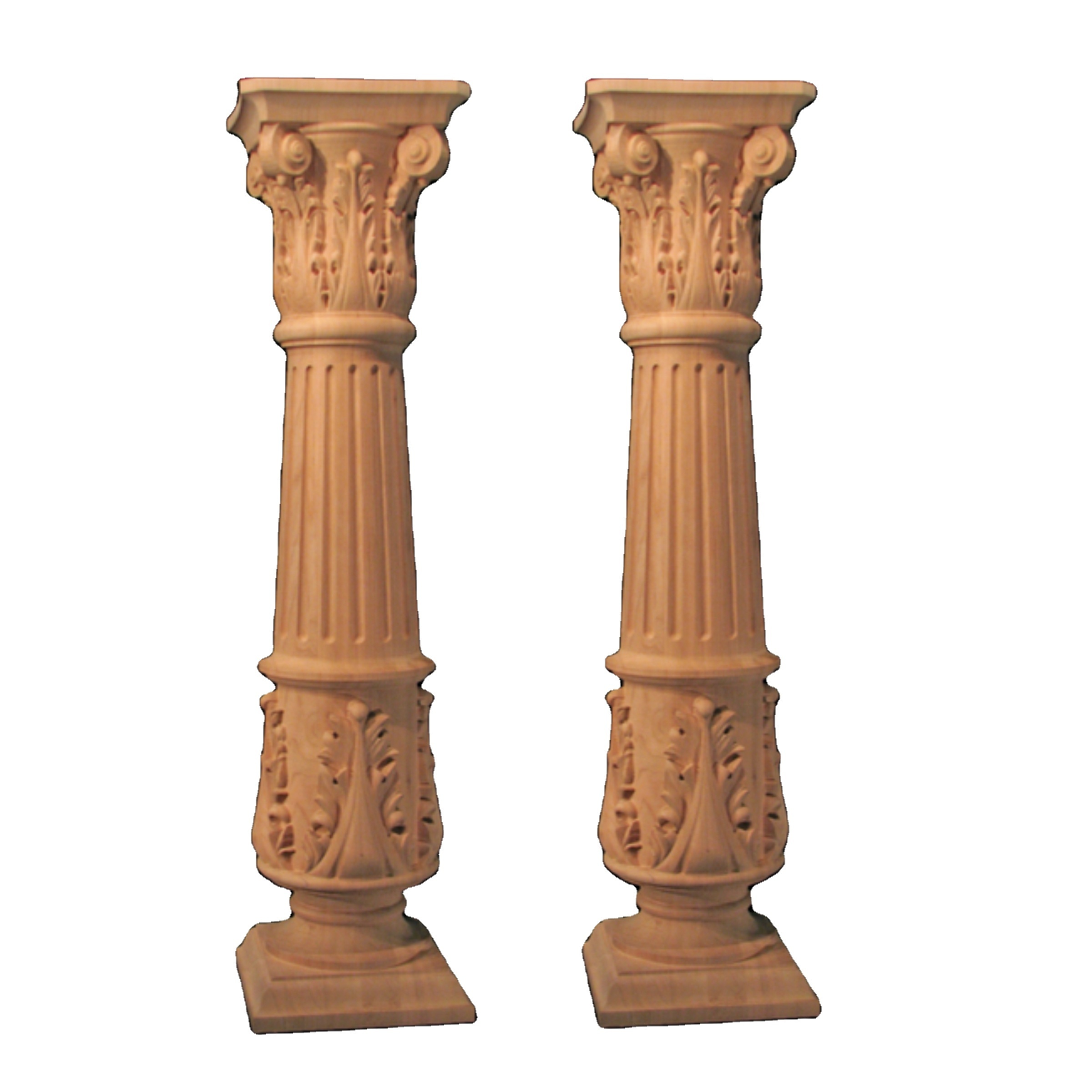 2023 Royal Beautiful Solid Wood Pillars And Baluster Luxury Stairs Decorative Wood Carved Large Column Wood Roman Newel Post