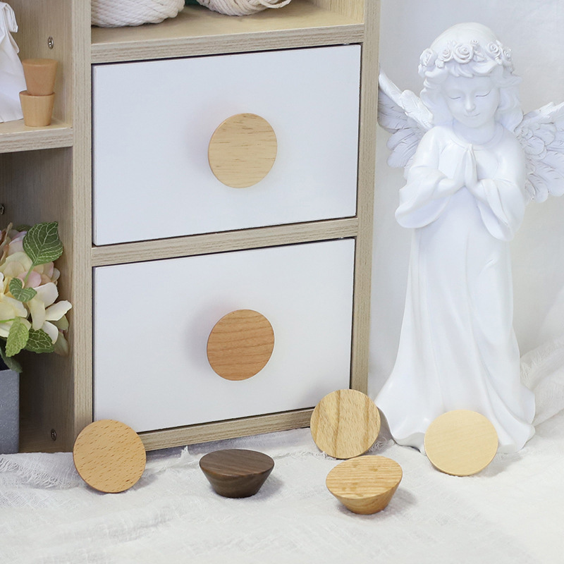 Natural Wood Round Pull Knobs Cabinet Drawer Wardrobe Knobs for Cabinet Drawer Handle Furniture Hardware