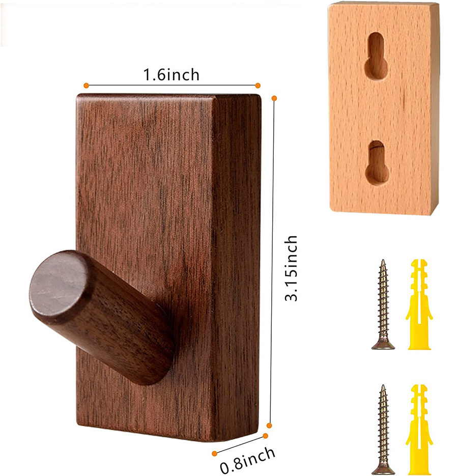 Wooden wall Hook Wood Handle Pull with Screws Custom Kitchen Cabinet Cupboard Door Drawer Knob Furniture Hardware