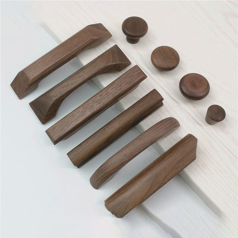 Solid Wood Door Pull Handle Walnut Wardrobe wood knob modern drawer pull minimalist doorknob brass knob Knobs Drawer Pulls