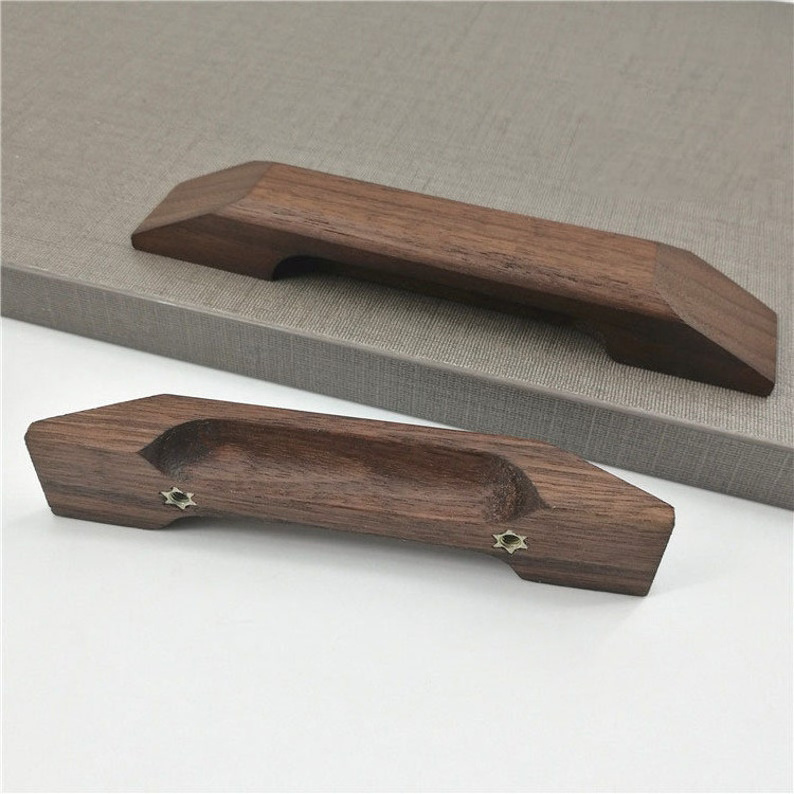 Solid Wood Door Pull Handle Walnut Wardrobe wood knob modern drawer pull minimalist doorknob brass knob Knobs Drawer Pulls