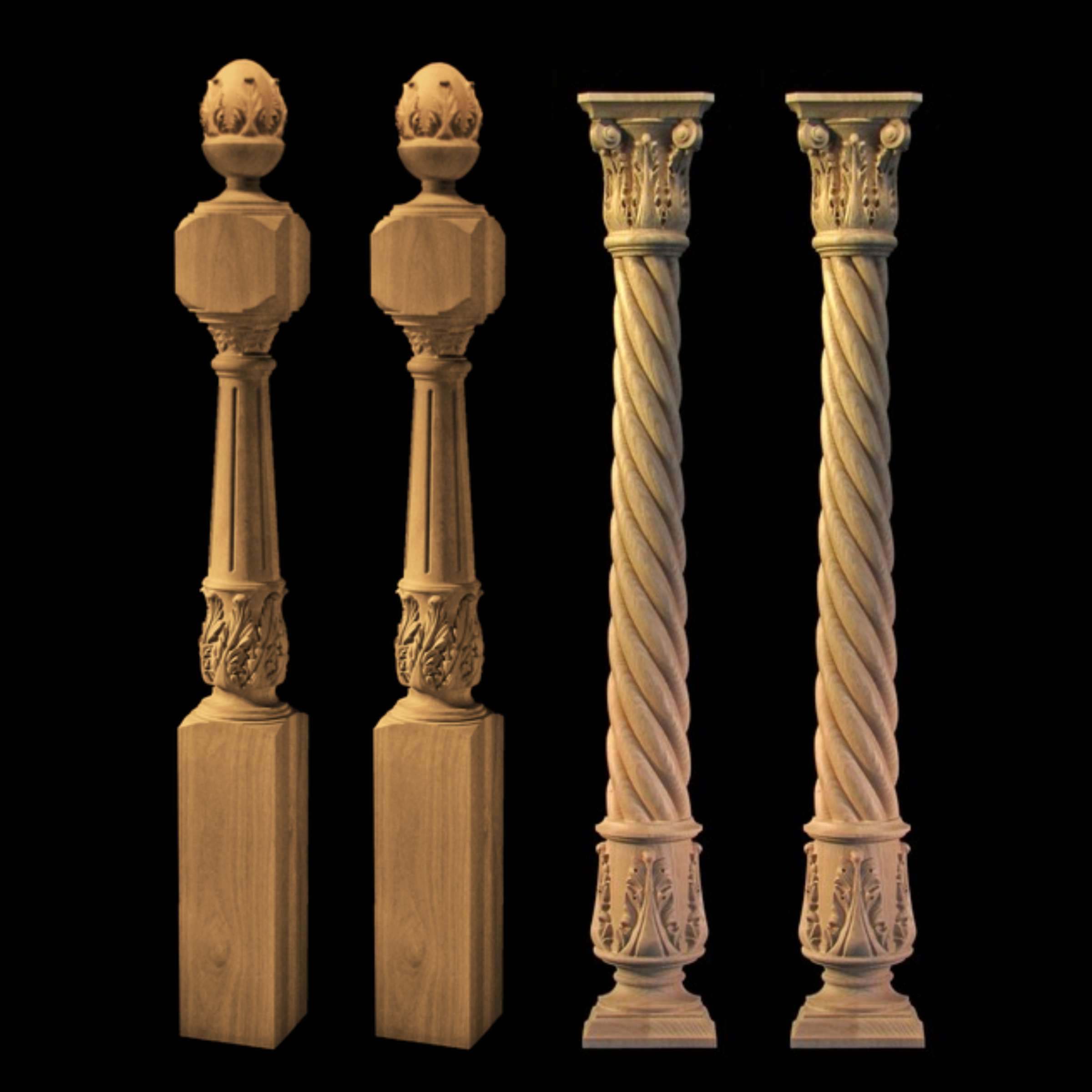 2023 Royal Beautiful Solid Wood Pillars And Baluster Luxury Stairs Decorative Wood Carved Large Column Wood Roman Newel Post