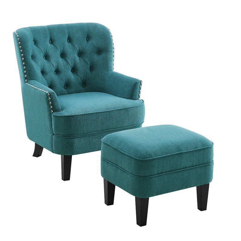 Modern Leisure Chair Luxury Furniture Wide Blue Tufted Wingback Velvet Chaise High Back Accent Chair White Tufted Chair