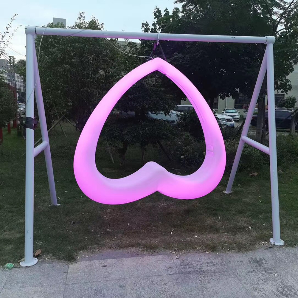 Modern New design 2021 heart shape led swing chair park garden patio RGB color lighting plastic outdoor adults hanging swing