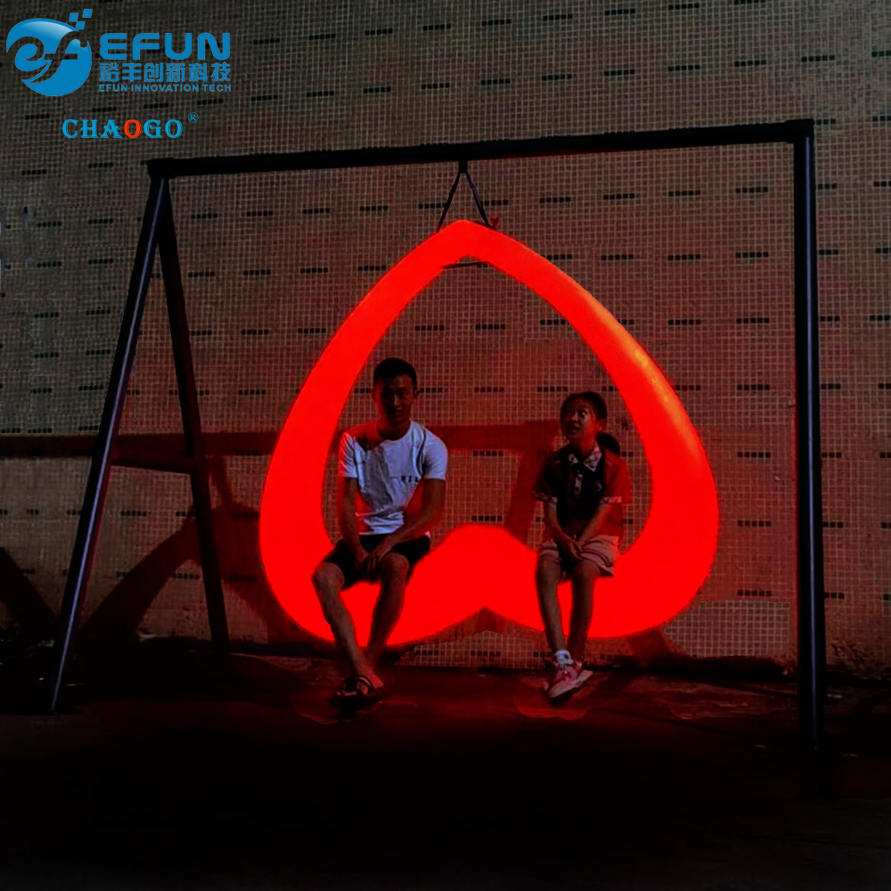 New Arrival Heart shape Color changing led swing outdoor chair European standard double panels swing style PE plastic swing