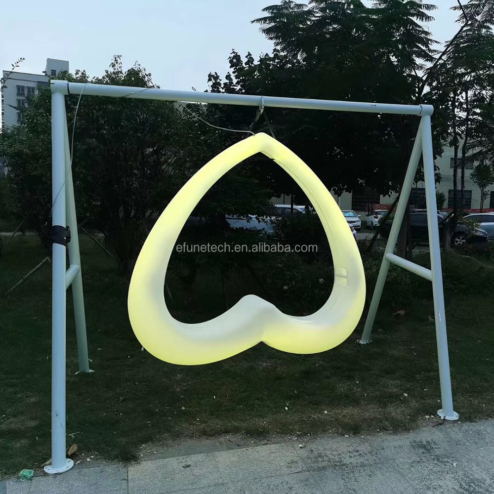 New Arrival Heart shape Color changing led swing outdoor chair European standard double panels swing style PE plastic swing