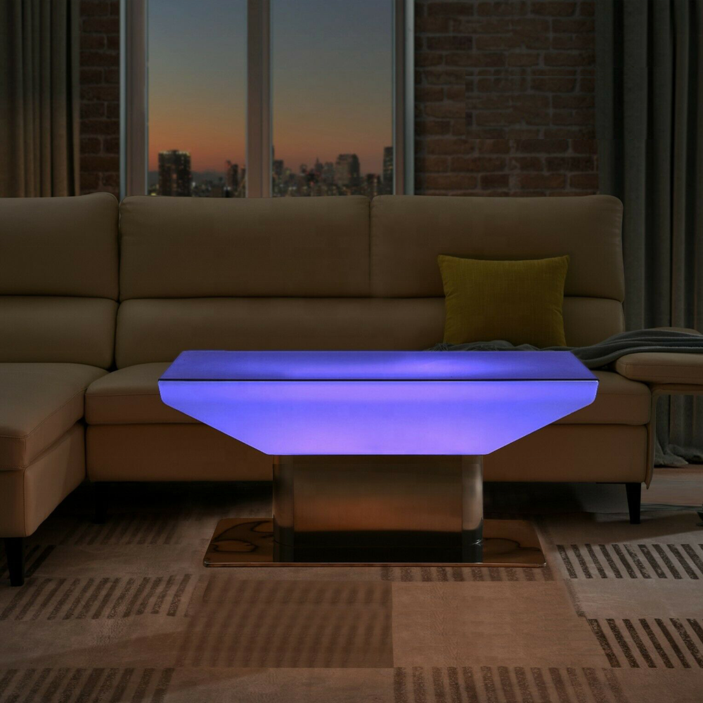 remote rgb color changing led night club coffee table with stainless steel stand portable plastic illuminated led lounge table