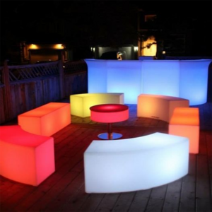 Portable 16 Colors Changing Light Up Led Curved Bar Stool Outdoor Illuminated Furniture Plastic Bar Patio Garden Seating Bench