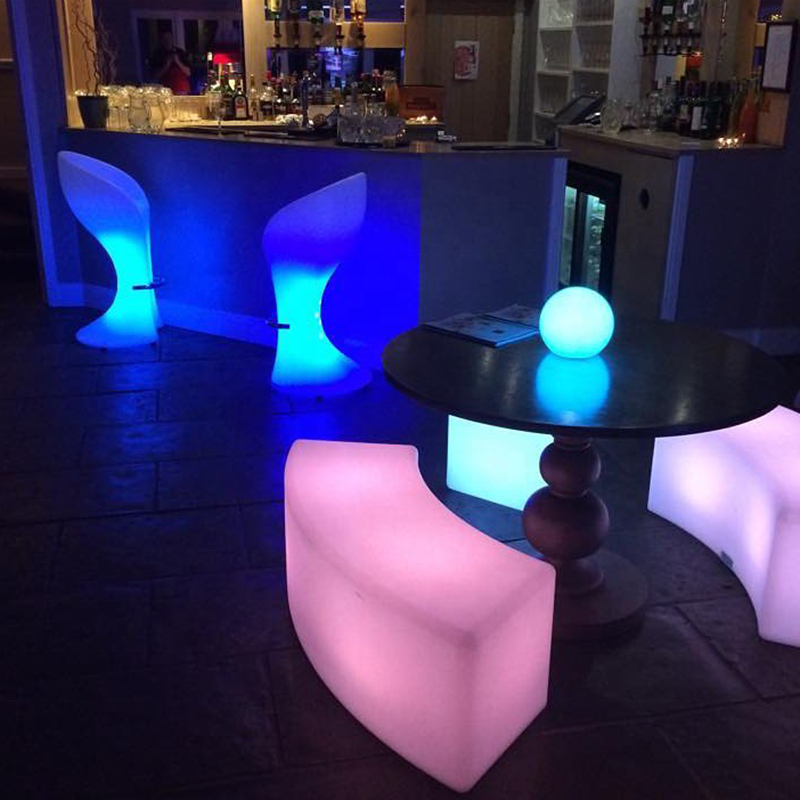 party wedding event led curved seat rgb color changing illuminated stool plastic rechargeable led outdoor furniture