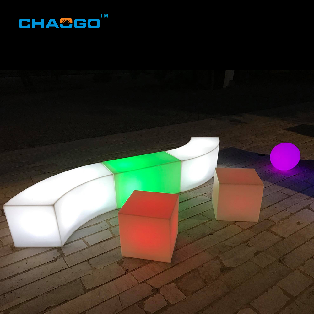 remote control 16 colors changing illuminated led curved stool PE plastic colorful sectionals bench sofa