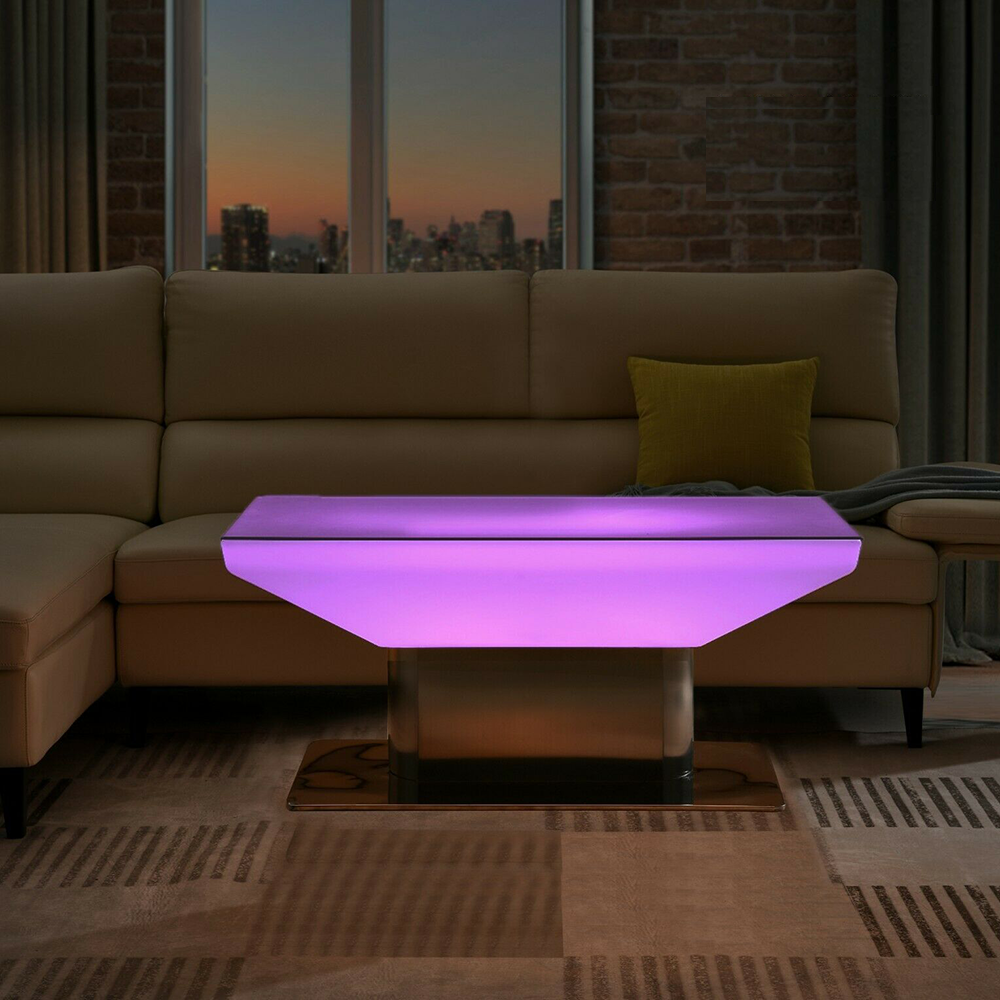 remote rgb color changing led night club coffee table with stainless steel stand portable plastic illuminated led lounge table