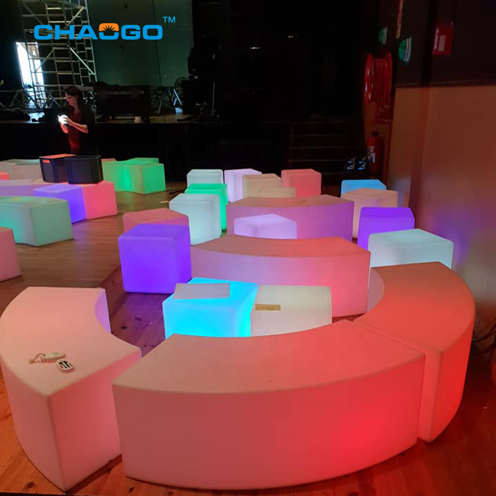 party wedding event led curved seat rgb color changing illuminated stool plastic rechargeable led outdoor furniture