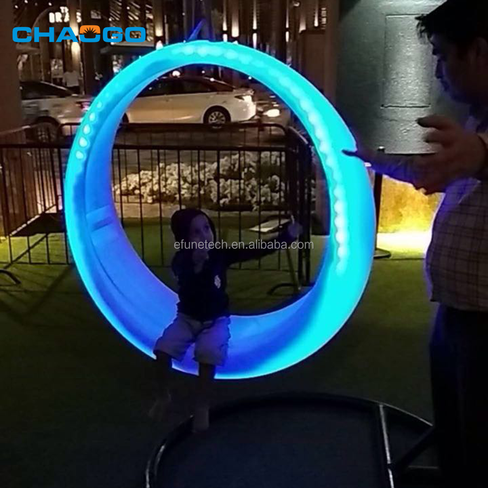 Hot Led Furniture Luxury White Plastic Glowing Outdoor Patio Swing Garden Yard Park Circle Hanging Swing Seat Chair with Stand