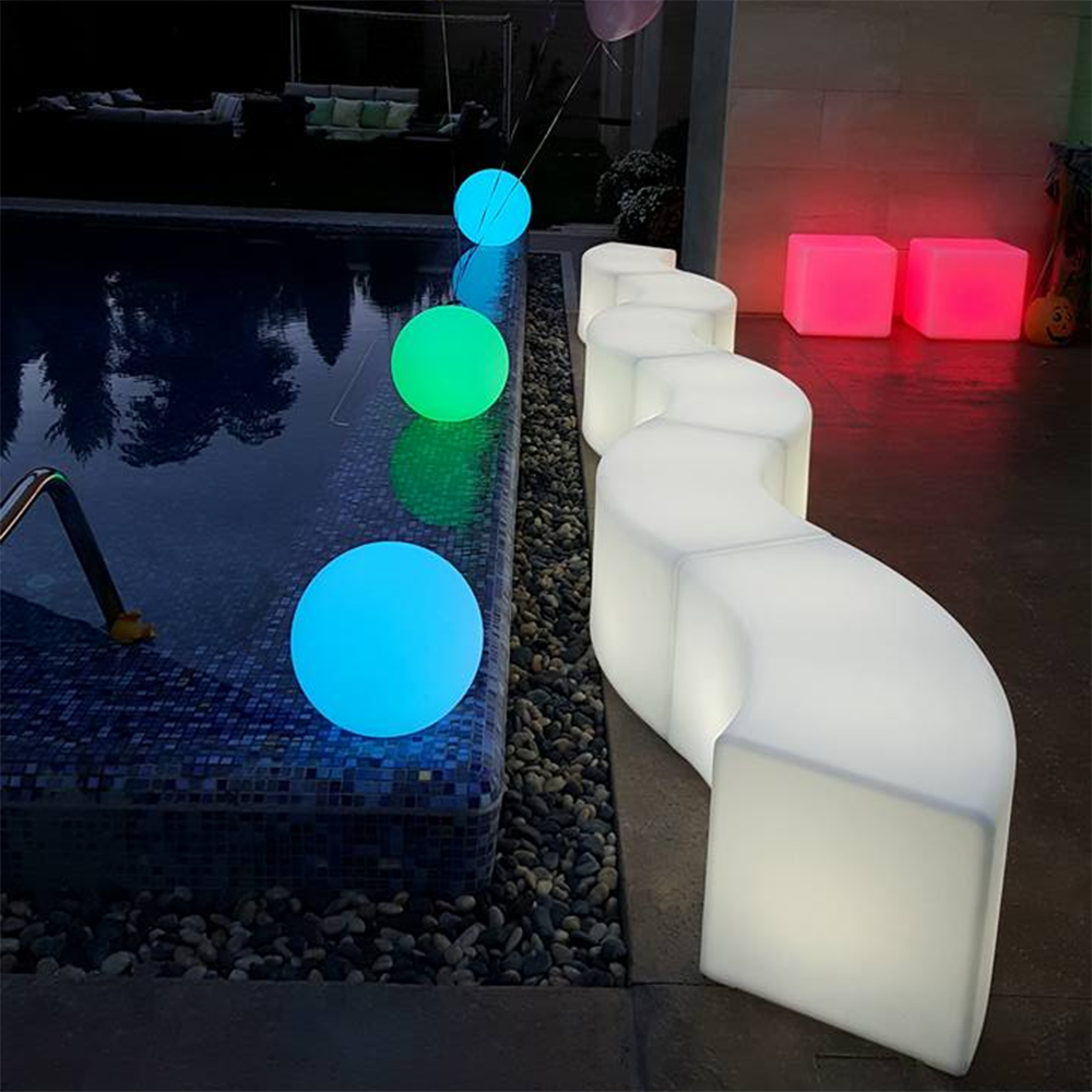 Portable 16 Colors Changing Light Up Led Curved Bar Stool Outdoor Illuminated Furniture Plastic Bar Patio Garden Seating Bench