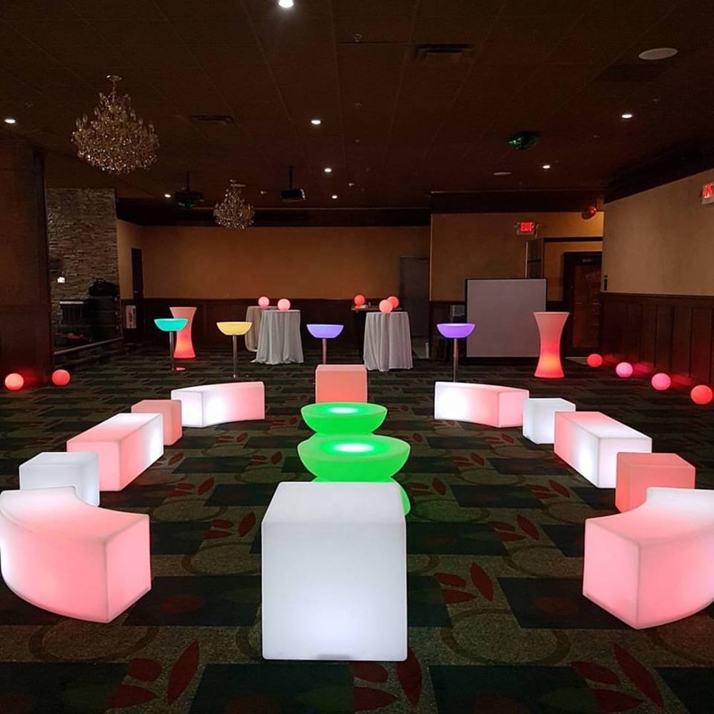 party wedding event led curved seat rgb color changing illuminated stool plastic rechargeable led outdoor furniture