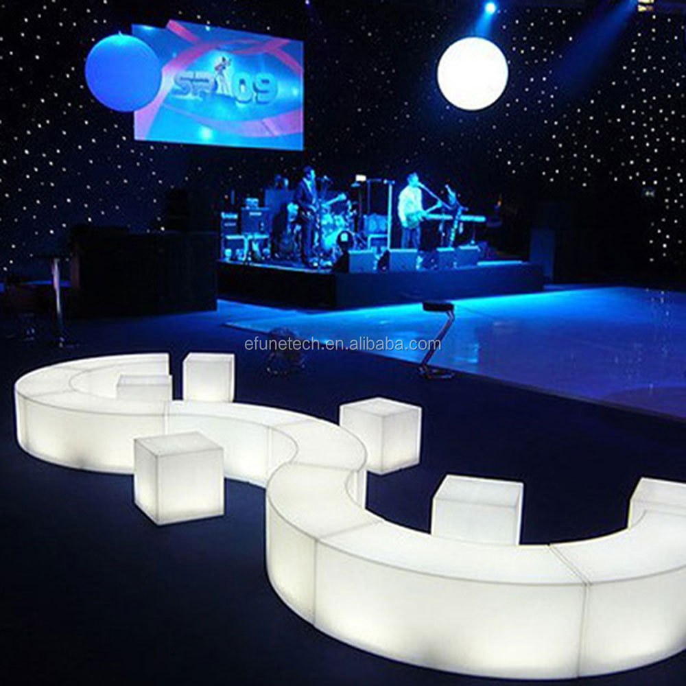 Luxury White Plastic Bar Patio Garden Seating Bench Curved Bar Stool Outdoor Bar Seating Led Lighting Up Furniture