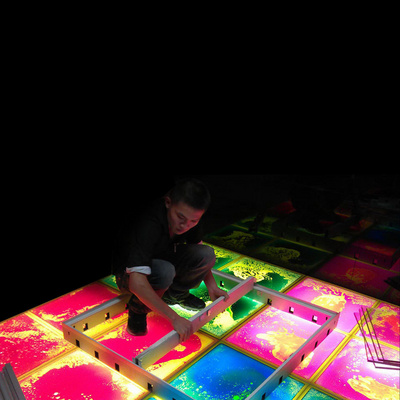 Factory price Battery rechargeable RGB colors changing interactive liquid dance flooring portable glowing gel tiles sensory