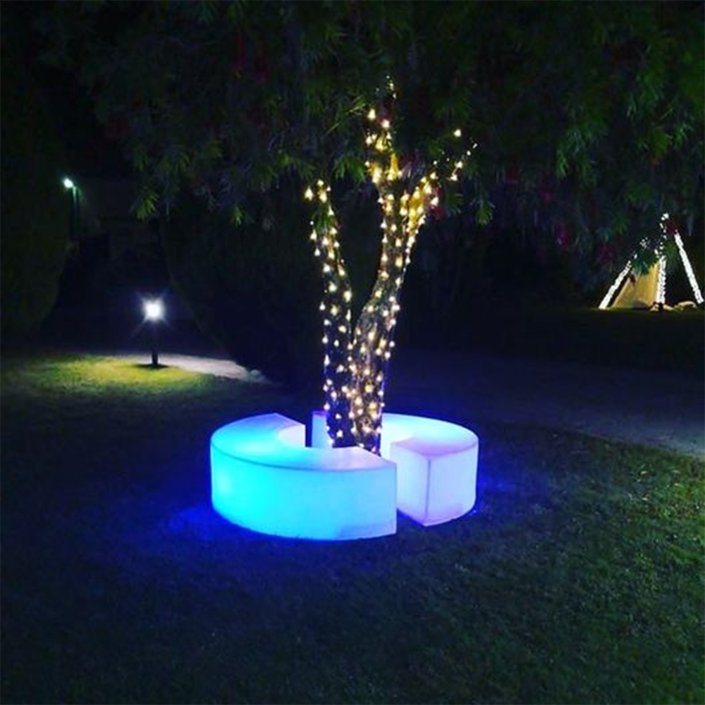 Portable 16 Colors Changing Light Up Led Curved Bar Stool Outdoor Illuminated Furniture Plastic Bar Patio Garden Seating Bench