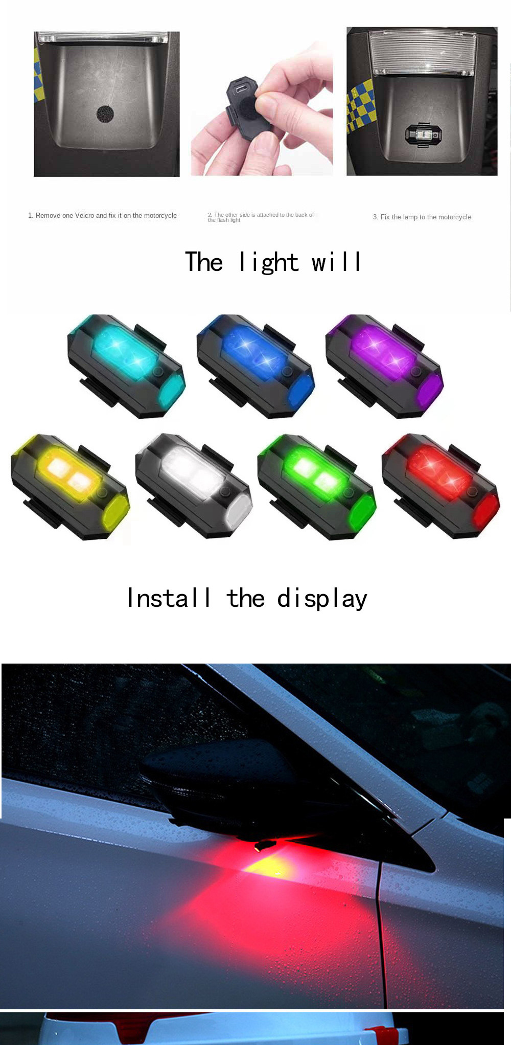Led Car Indicators 7 Color LED Mini USB Rechargeable Motorcycle Car Indicator Signal ...