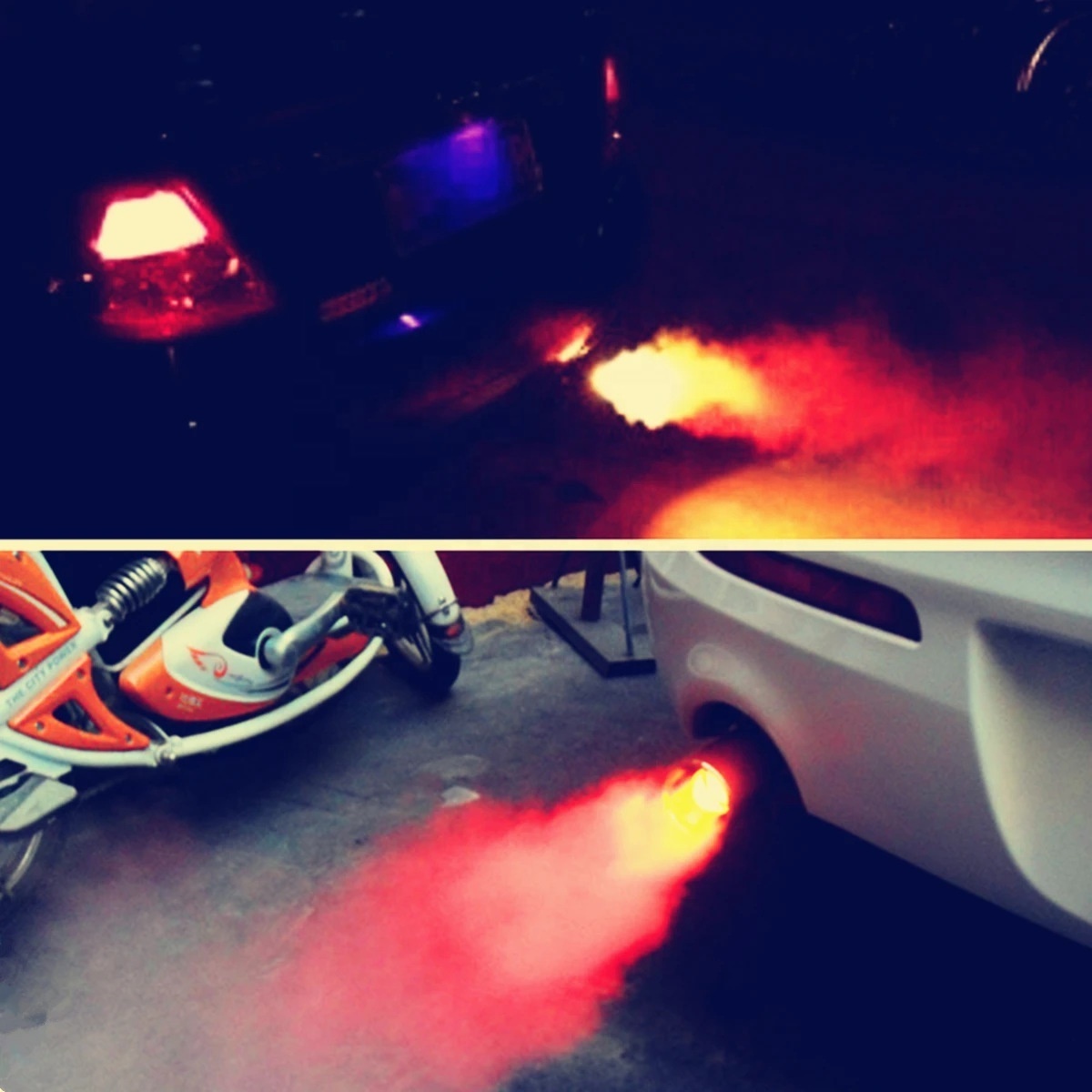 Red/Blue Light Carbon Fiber Car LED Exhaust Muffler Tip Tail Pipe Car Refit Single Outlet Straight Throat Exhaust Pipe